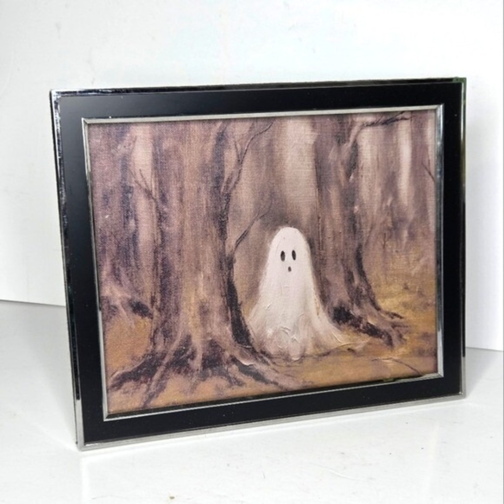 Spooky Ghost in the Haunted Woods Forest Framed Halloween Art – 9x11